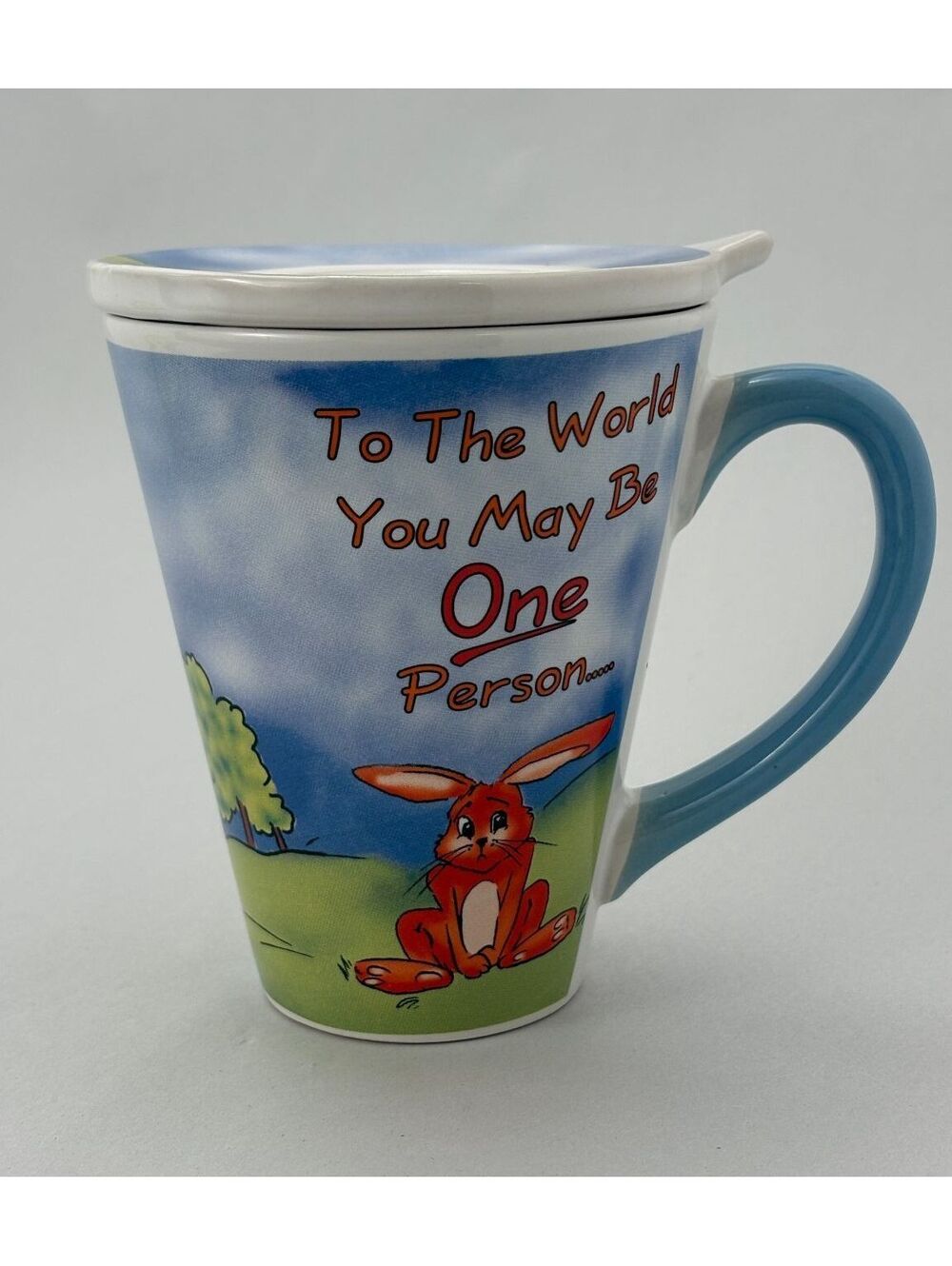 Ambiance Conversation Mug with Lid - To The World You May Be One Person Design